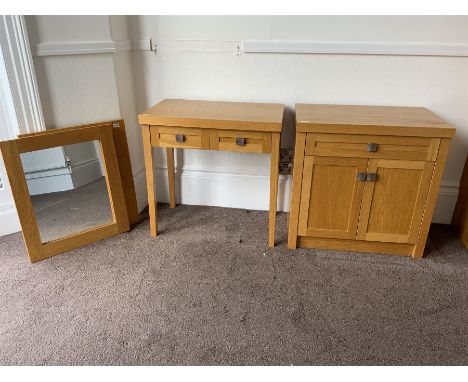 Light oak side cabinet, matching side table and two mirrors- LOT SUBJECT TO VAT ON THE HAMMER PRICE - To be collected by appo