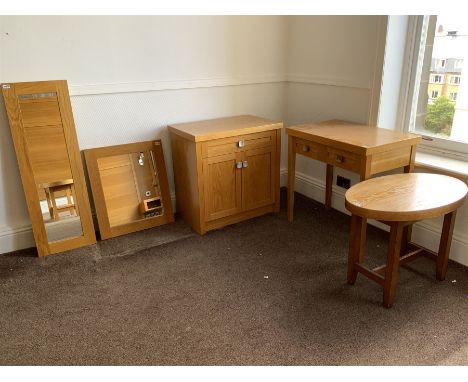 Light oak side cabinet, side table, two mirrors and oval table- LOT SUBJECT TO VAT ON THE HAMMER PRICE - To be collected by a