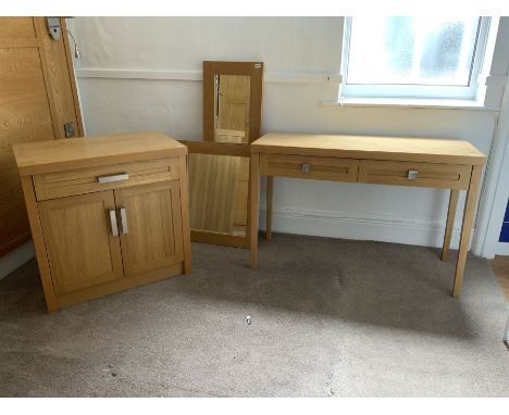 Light oak side cabinet, side table and two mirrors- LOT SUBJECT TO VAT ON THE HAMMER PRICE - To be collected by appointment f