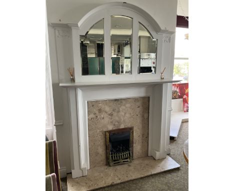 White painted fireplace, with overmantle mirror, marble hearth and inset- LOT SUBJECT TO VAT ON THE HAMMER PRICE - To be coll