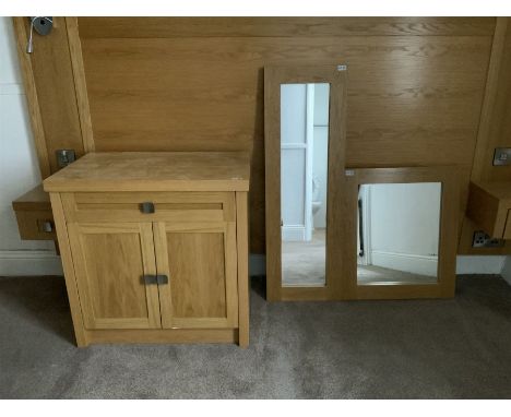 Light oak two door cabinet and two wall mirrors- LOT SUBJECT TO VAT ON THE HAMMER PRICE - To be collected by appointment from