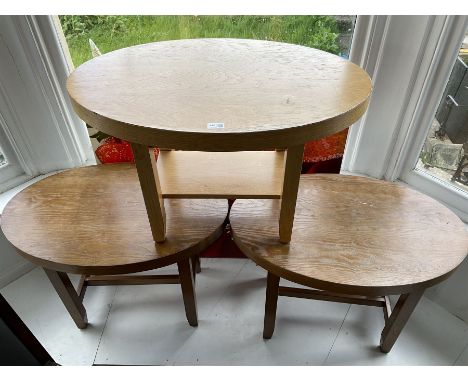 Three light oak oval tables- LOT SUBJECT TO VAT ON THE HAMMER PRICE - To be collected by appointment from The Ambassador Hote