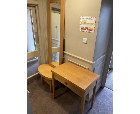 Light oak side table, wall mirror and oval coffee table- LOT SUBJECT TO VAT ON THE HAMMER PRICE - To be collected by appointm