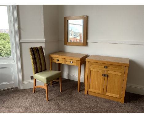 Light oak side cabinet, side table, mirror and chair- LOT SUBJECT TO VAT ON THE HAMMER PRICE - To be collected by appointment