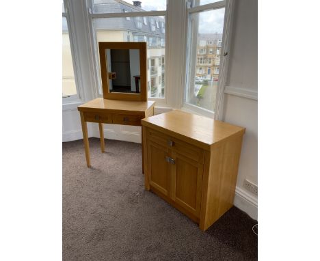 Light oak two drawer side cabinet, and a matching dressing table with mirror- LOT SUBJECT TO VAT ON THE HAMMER PRICE - To be 