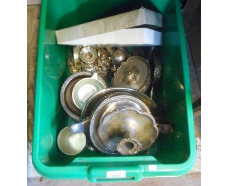 A collection of assorted silver plate, to include: flatware, a chamber stick and candle snuffer, a magnifying glass, teapots,