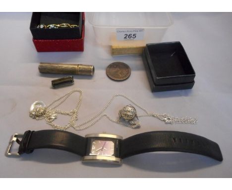 A gentleman's wristwatch by Peter Werth, an American Sterling Silver cigarette lighter by Calibri, a 1797 penny, two white no