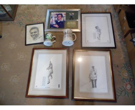 David J Byrne, three framed and glass limited edition prints of Dickie Bird (89/500), Desmond Haynes (76/500) and Ian Botham 