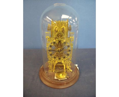20th C skeleton dome clock with striking movement and cathedral style front and rear plates (30cm high) 