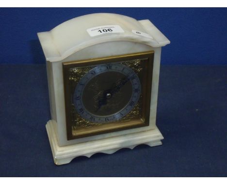 Mid 20th C onyx cased Elliot mantel time piece with gilt dial 'Greenwood' an Elliot clock, raised silvered chapter ring 