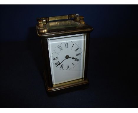 20th C brass cased carriage clock with lever platform escapement movement, unmarked 