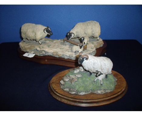 Border Fine Arts group of ewe's and lambs in winter scene by Ayres 1988 mounted on wooden plinth and another figure by K. She