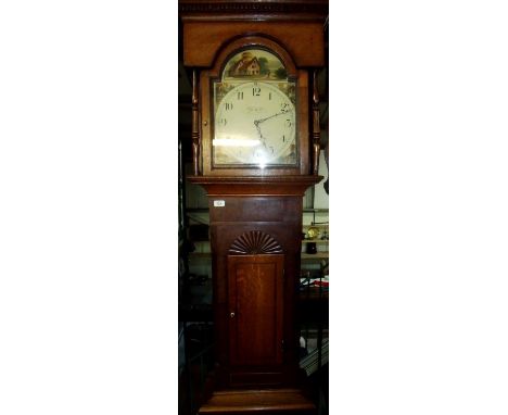 Bartliff of Malton mahogany and oak cased 30 hour long case clock with painted dial 