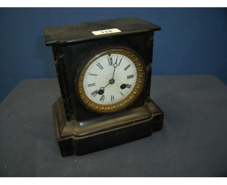 Late third quarter of the 19th C slate and marble striking mantel clock, with white enamel dial and count wheel striking move