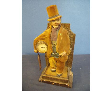 Unusual early 20th C automaton clock in the form of a whistling gentleman (37cm high) 