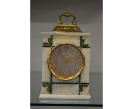 A good Swiss alabaster and malachite small mantel clock.