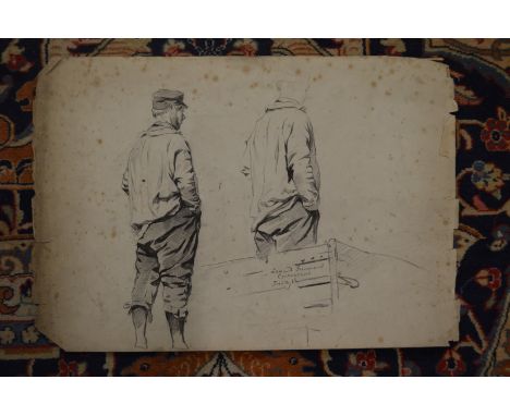 Pencil figure sketches, unframed.