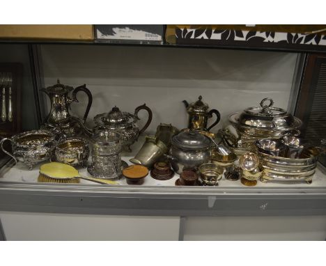 A plated four piece tea service and other items.