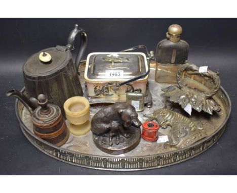Boxes and objects - a ceramic Anchovy fish; gallery tray; vesta case; alabaster cup; etc