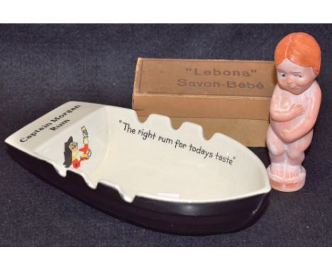 Advertising - a novelty French soap baby by Lebona, Venus, original box; a Wade novelty Captain Morgan Rum ashtray as a rowin