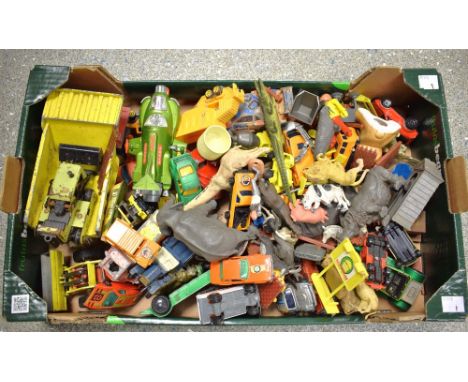 Toys - Tonka, Dinky dump truck, Dinky UFO interceptor, Dinky tractor shovel, Britains animals, Matchbox;  etc 