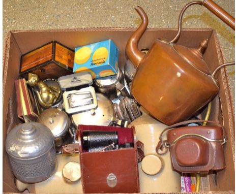 Boxes and Objects- copper kettle, cigarette box, playing cards, cameras, binoculars, etc