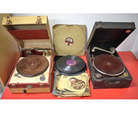 A Columbia Grafonola portable gramophone; other Decca; vinyl records, 78s 