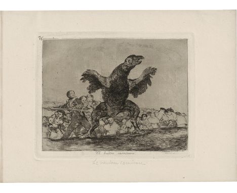 Goya, Francisco de -- El buitre carnivoro; Se defiende bien. 2 Radierungen mit Aquatinta auf Velin. Je ca. 17,4 x 22 cm (Plat