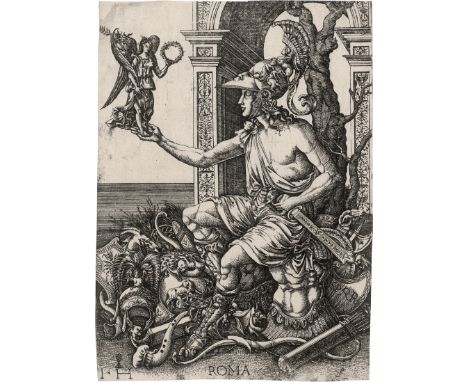 Hopfer, Hieronymus -- Personifikation der siegreichen Stadtgöttin Roma. Radierung nach dem Meister IB. 21,8 x 15,7 cm. B. 37,