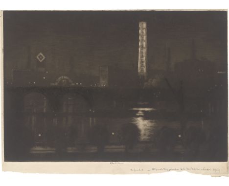 Pennell, Joseph -- London Night, Whiskey and Tea. Schabkunstblatt in Schwarzbraun auf Bütten. 25,6 x 37,6 cm. Unten mittig si