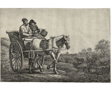 Bleker, Gerrit Claesz. -- Der Einspänner. Radierung. 19,1 x 29,6 cm. 1643. B. 12, Hollstein 12. Wz. Zwei Türme mit Buchstaben