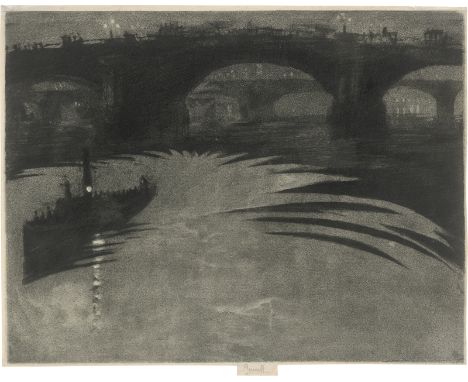 Pennell, Joseph -- Thr turn of the tide (Blackfriars - London I). Aquatinta in Schwarz-grün auf feinem Velin. 19,8 x 25,4 cm.