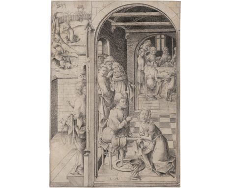 Meckenem, Israhel van -- Die Fußwaschung. Kupferstich aus der Passionsfolge. 20,9 x 14,6 cm. B. VI, S. 207, 10, Lehrs 142 V (