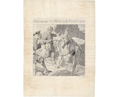 Greiner, Otto -- "Und wenn die Welt voll Teufel wär". Lithographie auf gewalztem China. 39,8 x 40 cm (Darstellung); 75,2 x 55