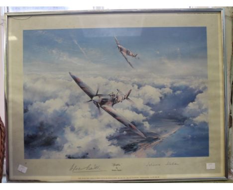 Spitfire by Robert Taylor, First edition print signed by Sir Douglas Bader and Johnnie Johnson