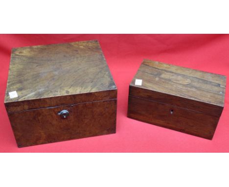 A 19th century rosewood veneer caddy box and one other box, contents include watches and early studio photographs