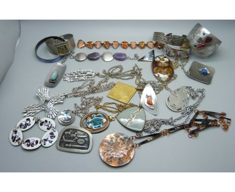 1970s/1980s stainless steel, enamel and copper jewellery, etc. 