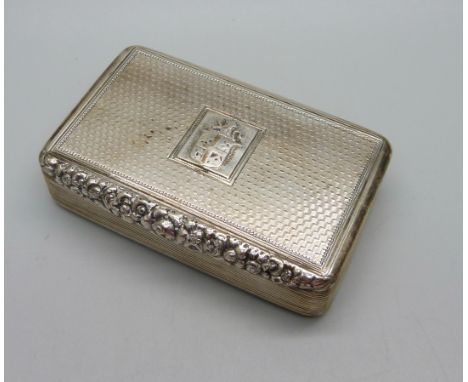 A William IV silver snuff/tobacco box with gilt interior, London 1830, Thomas Edwards, 83g, 72mm wide 