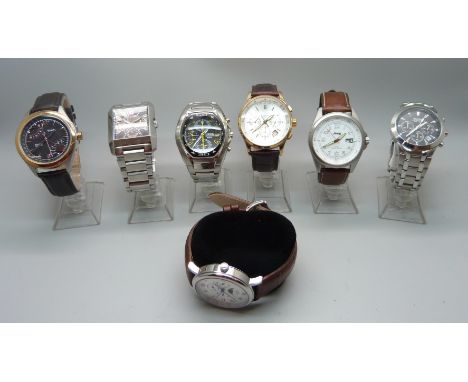 Seven gentleman's wristwatches including Lorus, Timex, Accurist, Sekonda, etc. 