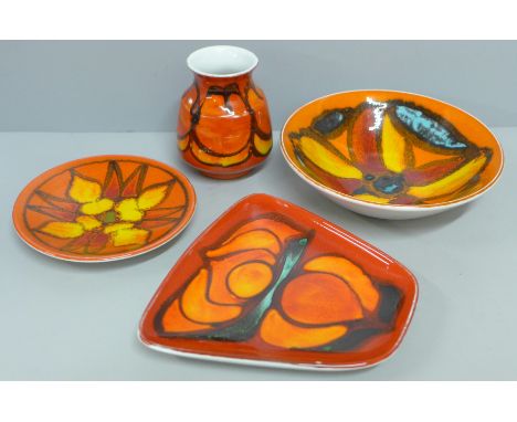 A collection of Poole Pottery Delphis, shape numbers 81, 49, 31 and 56, three signed 