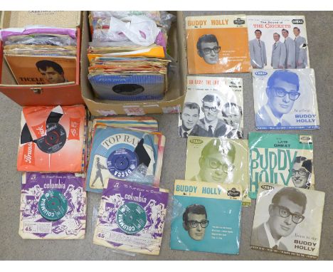 A collection of 7" 45 rpm vinyl singles, late 1950's to early 1960's including Adam Faith, Cliff Richard, Elvis Presley, Roy 