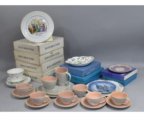 A Part Poole Tea Set (AF) together with Royal Worcester Christmas Plates, Various China to include Wedgwood Jasperware Etc 