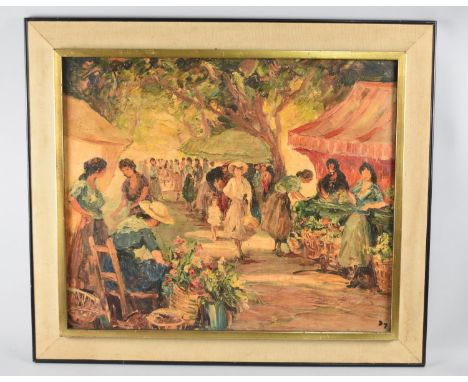 A Framed Textured Lithograph, Flower Market, 60x50cm 