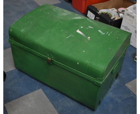 A Green Painted Dome Topped Metal Trunk, 75cms Wide 