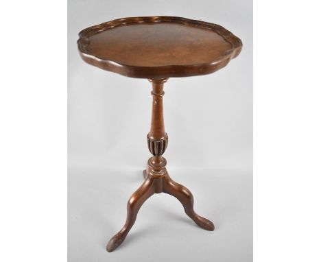 A Late 20th Century Burr Walnut Pie Crust Tripod Wine Table, 53cms High 