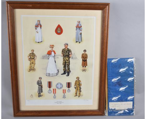 A Framed Limited Edition Military Print, Army Nursing together with a Belgian Airforce Air Sea Rescue Signed Scarf 