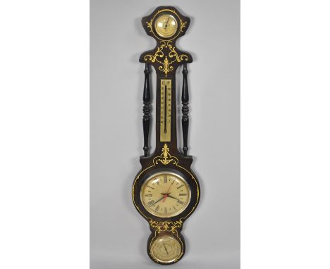 A 1950s Wall Hanging Weather Station in the Form of a Wheel Barometer, 83cms High 