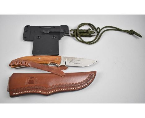 A CRKT2810 Kilbuck Signature Series Hunter Fixed Blade Knife with Bamboo Handle and Leather Scabbard, Together with CRKT Ed H