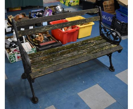 A Wooden Slatted Cast Iron Bench (Condition Issues) 115cms Wide 