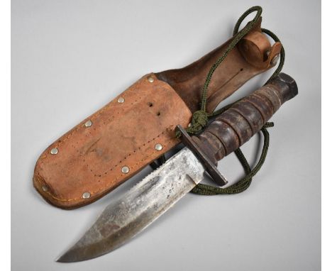 A Vintage US Navy K-Bar Knife with Leather Scabbard 